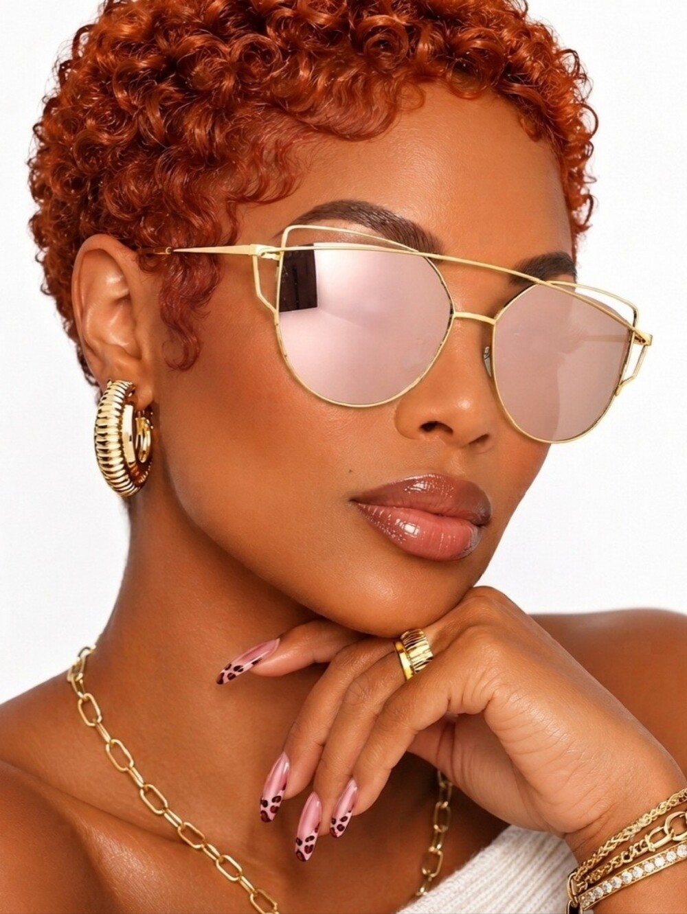 Blush Mirror Oversized Cat-Eye Sunglasses